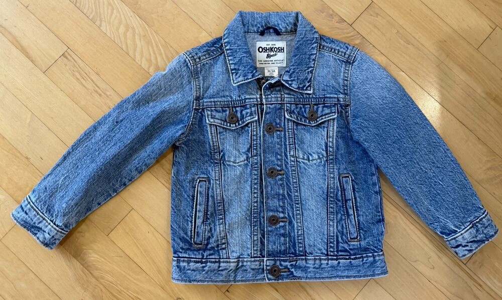 OshKosh B'gosh Blue Denim Jacket 3T Cotton Long Sleeve Collared Pockets